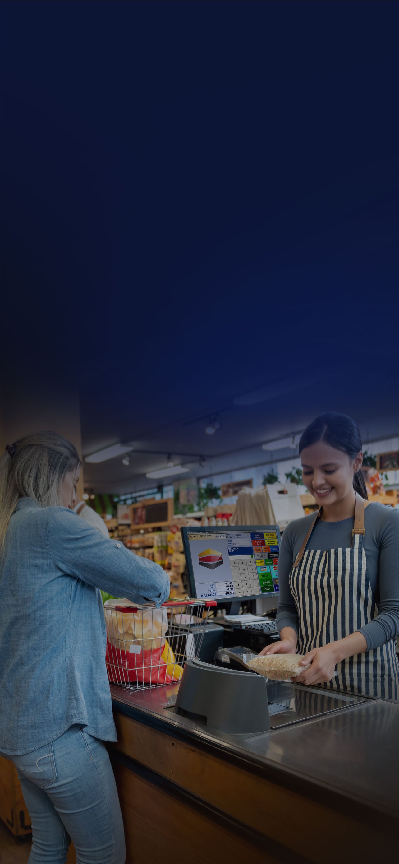 Image of people using POS from groceries at checkout